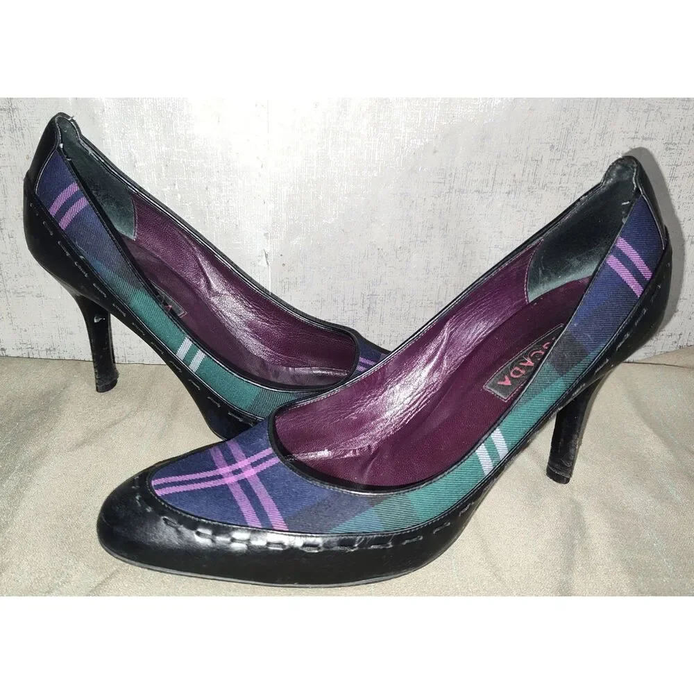 Escada Women's Plaid Multicolor Heels Sz 39.5